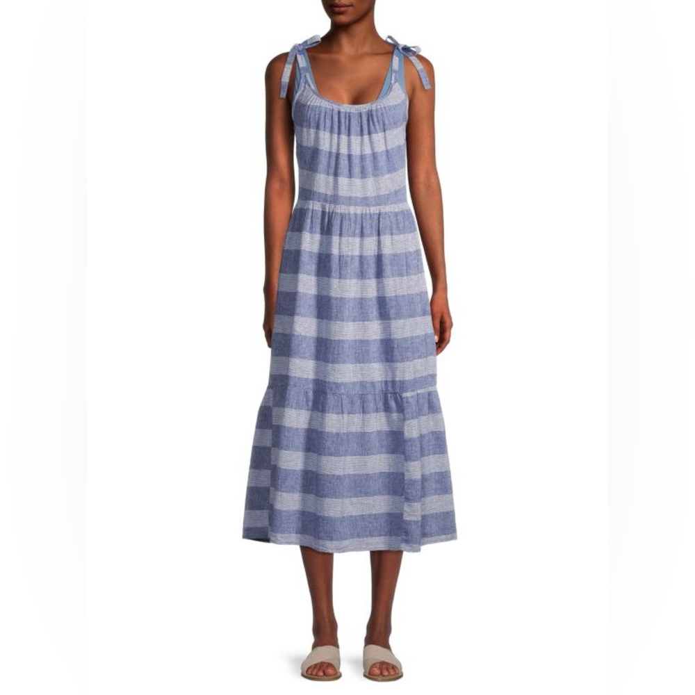 Cece Striped Tiered Linen-Blend Dress
